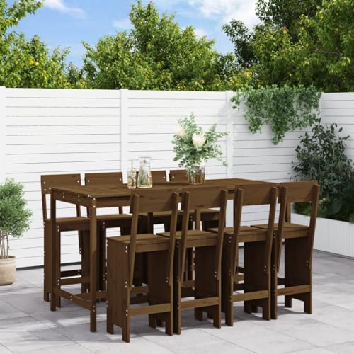 9-TLG. Gartenbar-Set Honigbraun Massivholz Kiefer, Robustes Outdoor-Möbelset für Terrasse, Balkon, Garten, 203,5x90x110 cm von Teenpull