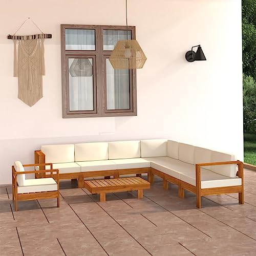 9-teiliges Garten-Lounge-Set, Akazienholz geölt, Cremeweiße Kissen, 100 x 60 cm Tisch für Terrasse, Balkon, Garten, Robustes Outdoor-Möbelset von Teenpull
