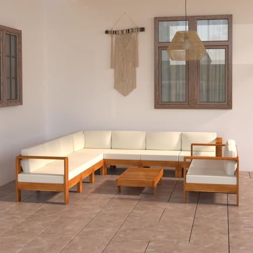 9-teiliges Garten-Lounge-Set, Robustes Akazienholz mit Cremeweiß-Kissen, 100 x 60 cm Tisch, für Terrasse & Balkon, gemütliches Outdoor-Möbelset von Teenpull