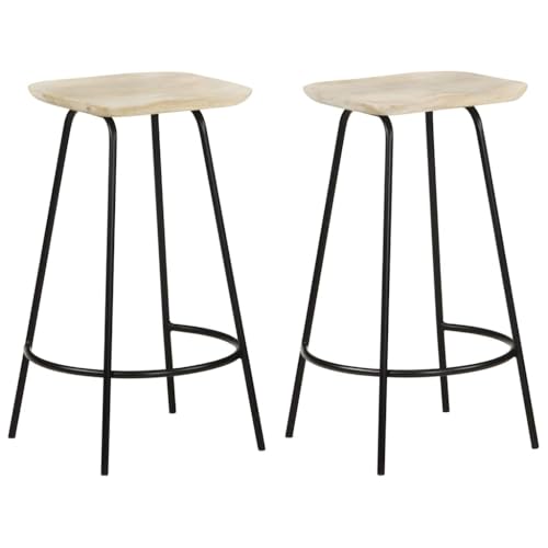 Barhocker 2er Set, Massivholz Mango Hocker, Robuste Küchenstühle mit Fußstützen, Gebleichte Sitzfläche für Bar, Esszimmer, oder Theke von Teenpull