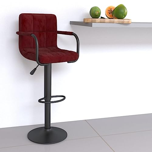 Barhocker Weinrot Samt, Höhenverstellbar Drehbar mit Fußstütze, Moderner Küchen Tresenhocker für Esszimmer Bar von Teenpull