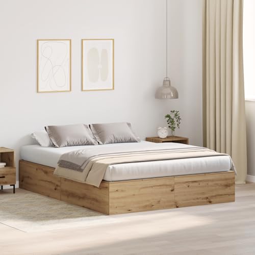 Bettgestell mit integriertem Stauraum, Artisan Eiche Optik, 150x200 cm, Robustes Bettrahmen Design für Schlafzimmer, inklusive 8 Türen für Ordnung von Teenpull