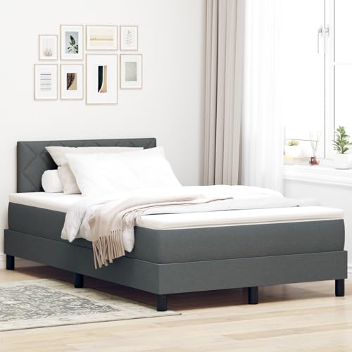 Boxspringbett 120x190 cm, Dunkelgrau Stoff, mit Matratze & Topper, Modernes Design, Robuster Holzrahmen, bis 200 kg von Teenpull