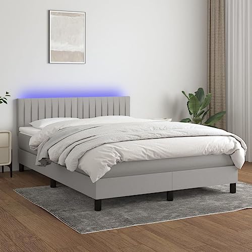 Boxspringbett 140x200 cm Hellgrau Stoff, mit Matratze, Kopfteil, LED-Licht, Stabiler Bettrahmen & Topper, Schlafzimmermöbel für erholsamen Schlaf. von Teenpull
