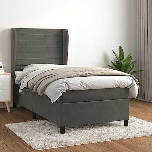 Boxspringbett 90x200 cm, Dunkelgrau Samt, mit Matratze & Topper, höhenverstellbares Kopfteil, Schlafsystem für erholsamen Schlaf Boxspringbett 90x200 cm, Dunkelgrau Samt, mit Matratze & Topper, höhenverstellbares Kopfteil, Schlafsystem für erholsamen Schlaf von Teenpull