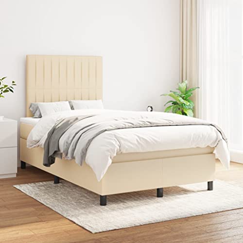 Boxspringbett Creme 120x200 cm Stoffbezug, Komfort Bettrahmen mit Matratze & höhenverstellbarem Kopfteil, gepolstert für Schlafzimmer Möbel, Komplettset mit Topper für tiefen von Teenpull