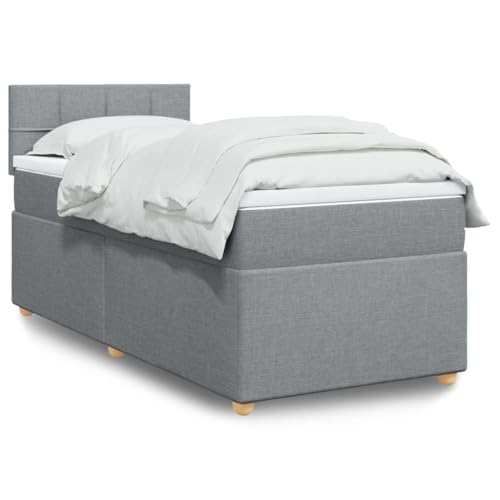 Boxspringbett Hellgrau, 90x190 cm Einzelbett mit Kopfteil, gepolstert, Taschenfederkern Matratze, Topper und LED-Beleuchtung für erholsamen Schlaf, Möbel Boxspringbett Hellgrau, 90x190 cm Einzelbett mit Kopfteil, gepolstert, Taschenfederkern Matratze, Topper und LED-Beleuchtung für erholsamen Schlaf, Möbel von Teenpull