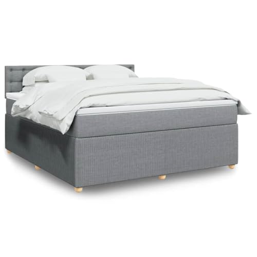 Boxspringbett Hellgrau 180x200 cm mit Taschenfederkernmatratze, Topper und LED-Beleuchtung, modernes Schlafzimmer Möbelset aus Stoff von Teenpull