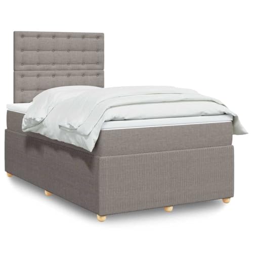 Boxspringbett Taupe Stoff 120x190 cm mit Matratze, Topper und höhenverstellbarem Kopfteil, gepolstertes Bettgestell mit LED Beleuchtung, USB Anschluss Boxspringbett Taupe Stoff 120x190 cm mit Matratze, Topper und höhenverstellbarem Kopfteil, gepolstertes Bettgestell mit LED Beleuchtung, USB Anschluss von Teenpull