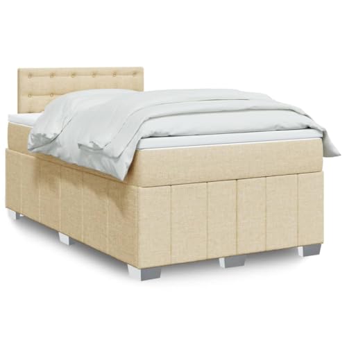 Boxspringbett mit Matratze, 120x190 cm, Cremefarbenes Stoff-Polsterbett mit Taschenfederkern und LED-Beleuchtung für Schlafzimmer, Inklusive Topper Boxspringbett mit Matratze, 120x190 cm, Cremefarbenes Stoff-Polsterbett mit Taschenfederkern und LED-Beleuchtung für Schlafzimmer, Inklusive Topper von Teenpull
