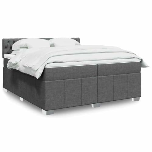 Boxspringbett mit Matratze, Kopfteil & Topper, Dunkelgrau 200x200 cm, Stoff Polyester Polsterbett Bettgestell Möbel, Komplettset für Erholsamen Schlaf, Modernes Schlafzimmer von Teenpull