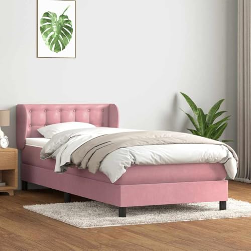 Boxspringbett mit Matratze, Rosa 80x220 cm, Samt gepolstert inklusive Kopfteil & Topper, Federkernmatratze, Stabiler Unterbau für Schlafzimmer Möbel, modern für Komfort. von Teenpull