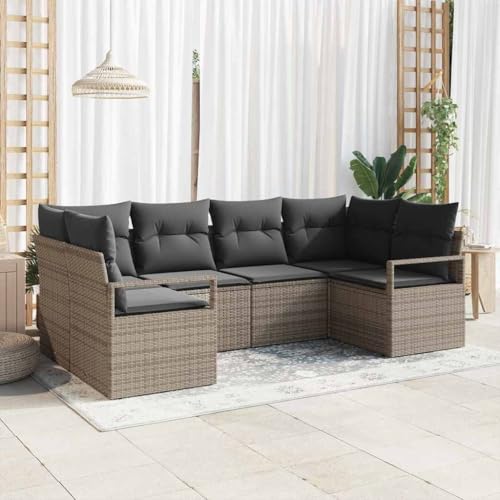 Garten Ecksofa-Set Grau aus Poly-Rattan für 6 Personen, Modulares Outdoor Loungesofa mit Stauraumfächern, Witterungsbeständiges Terrassenmöbel mit bequemen Kissen Garten Ecksofa-Set Grau aus Poly-Rattan für 6 Personen, Modulares Outdoor Loungesofa mit Stauraumfächern, Witterungsbeständiges Terrassenmöbel mit bequemen Kissen von Teenpull