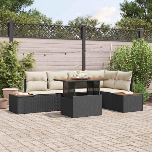 Garten Essgruppe 6-teilig, Schwarz-Beige Poly-Rattan & Akazienholz, 100x55x73 cm, modular für Terrasse, Balkon & Outdoor-Bereich, witterungsbeständig Garten Essgruppe 6-teilig, Schwarz-Beige Poly-Rattan & Akazienholz, 100x55x73 cm, modular für Terrasse, Balkon & Outdoor-Bereich, witterungsbeständig von Teenpull