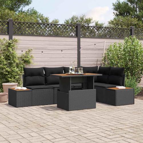 Garten Essgruppe 6-teilig, Schwarz Braun Poly Rattan mit Akazienholz, Modulares Outdoor Dining Set für Terrasse & Garten, 100x55x73cm, 5-Sitzer mit Stauraum Garten Essgruppe 6-teilig, Schwarz Braun Poly Rattan mit Akazienholz, Modulares Outdoor Dining Set für Terrasse & Garten, 100x55x73cm, 5-Sitzer mit Stauraum von Teenpull