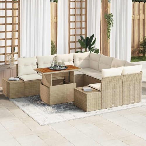 Garten Essgruppe 9-teilig Beige, Cremeweiß, Polyrattan Stahlrahmen, Massivholz-Akazie, 100x55x73cm, Modulares Outdoor Terrassen Set für 8 Personen Garten Essgruppe 9-teilig Beige, Cremeweiß, Polyrattan Stahlrahmen, Massivholz-Akazie, 100x55x73cm, Modulares Outdoor Terrassen Set für 8 Personen von Teenpull