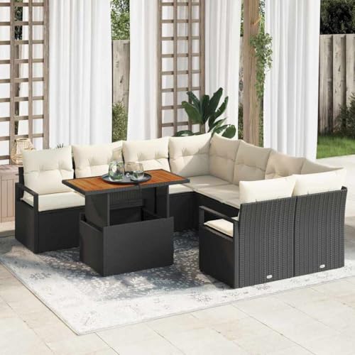 Garten Essgruppe 9-teilig Schwarz Creme, Poly-Rattan & Akazienholz, Modulares Outdoor Terrassen Set mit Kissen für 8 Personen, UV-beständiges Dining Möbel Garten Essgruppe 9-teilig Schwarz Creme, Poly-Rattan & Akazienholz, Modulares Outdoor Terrassen Set mit Kissen für 8 Personen, UV-beständiges Dining Möbel von Teenpull