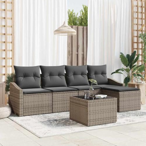 Garten Essgruppe Hellgrau mit Kissen, 6-teiliges Outdoor Sofa Set aus Polyrattan, Modulares Design mit Stauraum für Terrasse und Balkon Garten Essgruppe Hellgrau mit Kissen, 6-teiliges Outdoor Sofa Set aus Polyrattan, Modulares Design mit Stauraum für Terrasse und Balkon von Teenpull