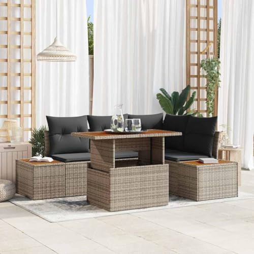 Garten Essgruppe Poly-Rattan Grau Braun 100x55x73cm, 5-teiliges Outdoor Set mit Stauraum, verstellbaren Füßen, für Terrasse & Balkon Garten Essgruppe Poly-Rattan Grau Braun 100x55x73cm, 5-teiliges Outdoor Set mit Stauraum, verstellbaren Füßen, für Terrasse & Balkon von Teenpull