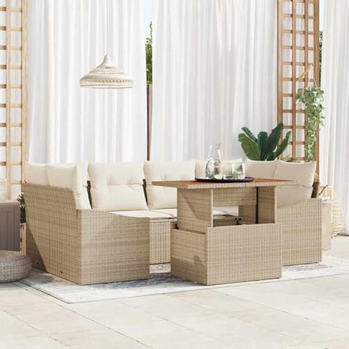 Garten Essgruppe aus Poly Rattan mit Kissen, Beige und Creme, 100 x 55 x 73 cm, wetterfestes Outdoor Sofa Set mit Stauraum für Terrasse von Teenpull