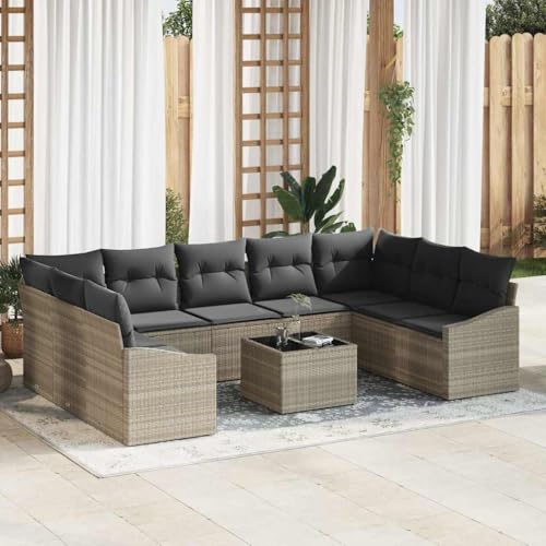 Garten Essgruppe mit Kissen, 10-teilig, Hellgrau Poly-Rattan Sofa Set mit Stauraumfächern, Modulares Outdoor-Möbel für Terrasse & Balkon Garten Essgruppe mit Kissen, 10-teilig, Hellgrau Poly-Rattan Sofa Set mit Stauraumfächern, Modulares Outdoor-Möbel für Terrasse & Balkon von Teenpull