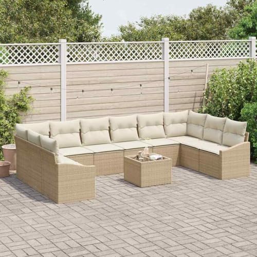 Garten Essgruppe mit Kissen, 11-teiliges Poly-Rattan Sofa-Set, Modulare Terrassenmöbel mit Stauraum für bis zu 10 Personen, Beige und Creme Garten Essgruppe mit Kissen, 11-teiliges Poly-Rattan Sofa-Set, Modulare Terrassenmöbel mit Stauraum für bis zu 10 Personen, Beige und Creme von Teenpull