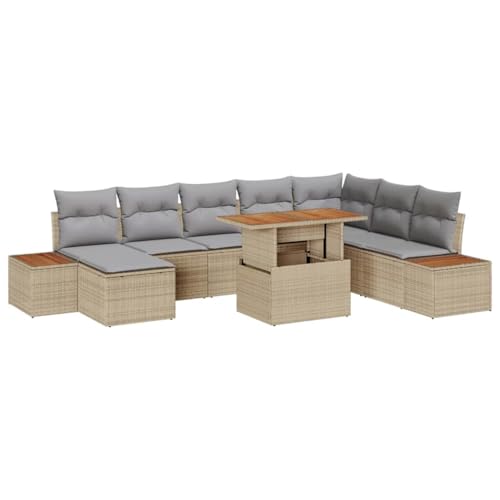 Garten Essgruppe mit Kissen 9-teilig Beige Grau, Poly-Rattan Outdoor Sofa Set mit Stauraumfunktion, Akazienholz Tischplatte, Modulares Design für Terrasse und Balkon Garten Essgruppe mit Kissen 9-teilig Beige Grau, Poly-Rattan Outdoor Sofa Set mit Stauraumfunktion, Akazienholz Tischplatte, Modulares Design für Terrasse und Balkon von Teenpull