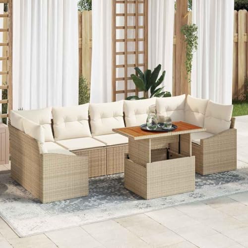 Garten Essgruppe mit Kissen Beige und Creme, Poly-Rattan Outdoor Möbel Set, 100 x 55 x 73 cm, modulares Design für Patio & Terrasse Garten Essgruppe mit Kissen Beige und Creme, Poly-Rattan Outdoor Möbel Set, 100 x 55 x 73 cm, modulares Design für Patio & Terrasse von Teenpull