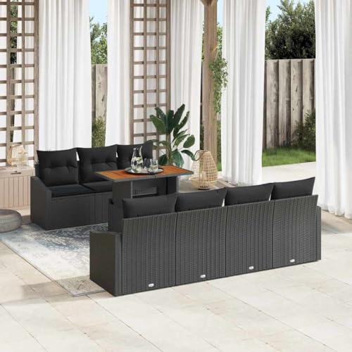 Garten Essgruppe mit Kissen Schwarz und Braun, Poly-Rattan & Akazienholz, 100 x 55 x 73 cm, Outdoor-Sofa-Set für Terrasse & Balkon Garten Essgruppe mit Kissen Schwarz und Braun, Poly-Rattan & Akazienholz, 100 x 55 x 73 cm, Outdoor-Sofa-Set für Terrasse & Balkon von Teenpull