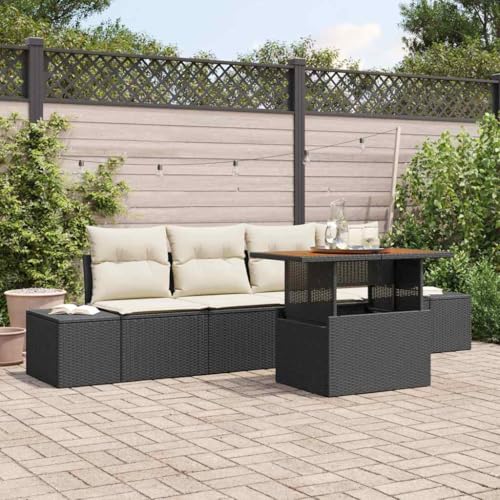 Garten Essgruppe mit Kissen Schwarz und Creme, Poly Rattan Outdoor-Möbel Set für Terrasse und Balkon, Modulares Gartensofa mit Stauraum, Essbereich für 4 Personen, 100 x 55 x 73 cm Garten Essgruppe mit Kissen Schwarz und Creme, Poly Rattan Outdoor-Möbel Set für Terrasse und Balkon, Modulares Gartensofa mit Stauraum, Essbereich für 4 Personen, 100 x 55 x 73 cm von Teenpull