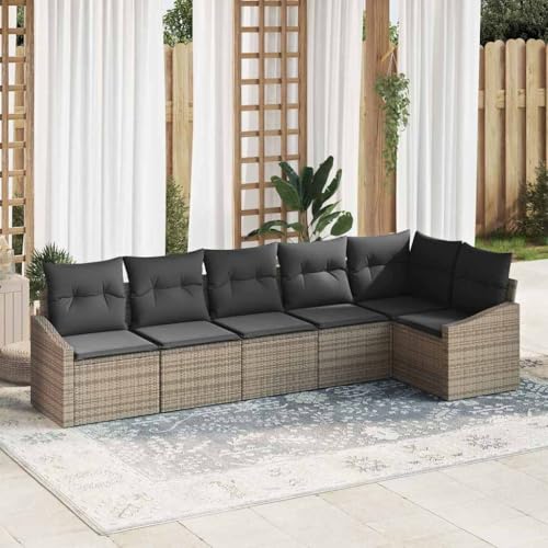 Garten Essgruppe mit Kissen und Stauraum, 6-teiliges Loungesofa-Set aus Poly-Rattan für Terrasse & Balkon in Grau Garten Essgruppe mit Kissen und Stauraum, 6-teiliges Loungesofa-Set aus Poly-Rattan für Terrasse & Balkon in Grau von Teenpull