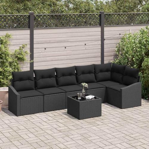 Garten Essgruppe mit Kissen und Stauraum, 7-teilig, Schwarz, modernes Poly-Rattan Sofa für 6 Personen, pulverbeschichteter Stahlrahmen, modular für Terrasse & Outdoor Garten Essgruppe mit Kissen und Stauraum, 7-teilig, Schwarz, modernes Poly-Rattan Sofa für 6 Personen, pulverbeschichteter Stahlrahmen, modular für Terrasse & Outdoor von Teenpull