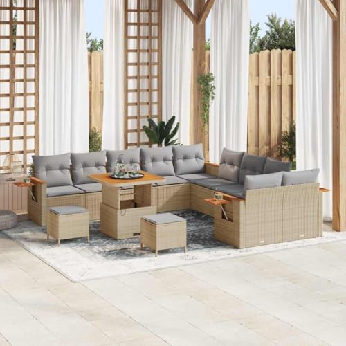 Garten-Sofa-Set, 13-teilig, Beige Hellgrau, Poly-Rattan & Stahl, 80x80x71 cm, UV-beständig, für Terrasse & Outdoor von Teenpull