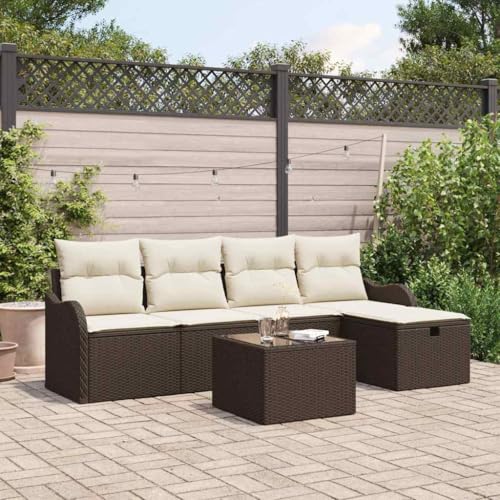 Garten-Sofa-Set, 6-teilig, Braun und Creme, aus UV-beständigem Poly-Rattan, 231 x 117 x 85 cm, für Terrasse und Garten, modulares Outdoor-Möbel-Set von Teenpull
