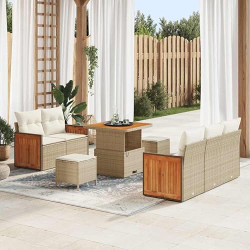 Garten-Sofa-Set, 8-teilig, Beige/Creme, Poly-Rattan mit integriertem Stauraum, wetterfeste Kissen für Terrasse, 80 x 80 x 71 cm von Teenpull