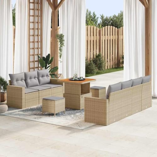 Garten-Sofa-Set 10-teilig, Beige/Hellgrau, Poly-Rattan, 80x80x71cm, Outdoor Lounge Sitzgruppe mit Stauraumfunktion, wetterfest für Terrasse, Balkon & Garten von Teenpull