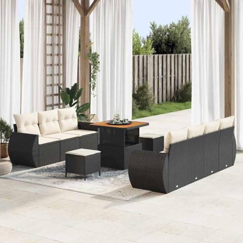 Garten-Sofa-Set 10-teilig Schwarz & Creme, 80x80x71cm, Poly-Rattan Outdoor Lounge Möbel mit Stauraum für Terrasse & Balkon von Teenpull