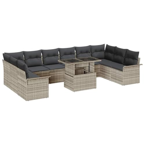 Garten-Sofa-Set 11-teilig, Hellgrau, aus UV-beständigem Poly Rattan, Modulares Outdoor-Möbelset für Terrasse und Garten, 10-Sitzer, 100x55x73cm Garten-Sofa-Set 11-teilig, Hellgrau, aus UV-beständigem Poly Rattan, Modulares Outdoor-Möbelset für Terrasse und Garten, 10-Sitzer, 100x55x73cm von Teenpull