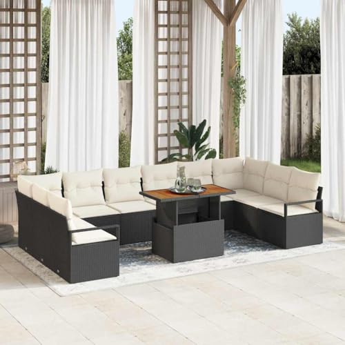 Garten-Sofa-Set 11-teilig Schwarz & Creme, Poly-Rattan & Akazienholz, Modulares Outdoor Loungesofa mit Stauraum für Terrasse und Balkon, 100 x 55 x 73 cm Garten-Sofa-Set 11-teilig Schwarz & Creme, Poly-Rattan & Akazienholz, Modulares Outdoor Loungesofa mit Stauraum für Terrasse und Balkon, 100 x 55 x 73 cm von Teenpull