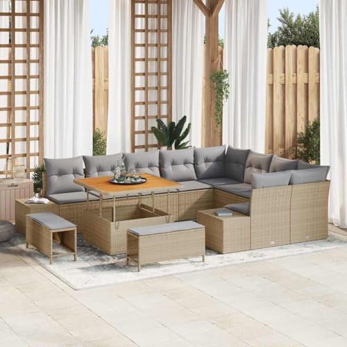 Garten-Sofa-Set 12-teilig, Beige/Hellgrau, modular, wetterfestes Poly-Rattan für Terrasse, Garten und Außenbereich, mit Stauraumfächern, 100x100x71 cm von Teenpull