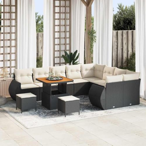 Garten-Sofa-Set 12-teilig Schwarz und Creme, 80 x 80 x 71 cm Poly-Rattan Outdoor-Lounge mit Stauraum, wetterfeste Kissen für Terrasse und Balkon von Teenpull