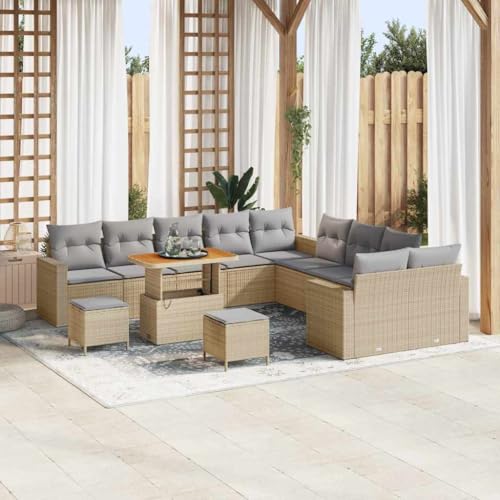 Garten-Sofa-Set 13-teilig, Beige/Hellgrau, Poly-Rattan & Stahl, 90x55x71 cm, wetterfest für Terrasse, Balkon & Garten, modernes Lounging-Möbel mit Kissen von Teenpull