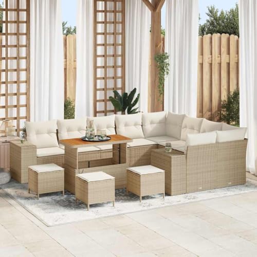Garten-Sofa-Set 13-teilig, Beige-Creme Poly-Rattan mit Stauraum, 110x55x71 cm, flexibel für Terrasse & Garten, wetterfestes Outdoor-Möbelset von Teenpull
