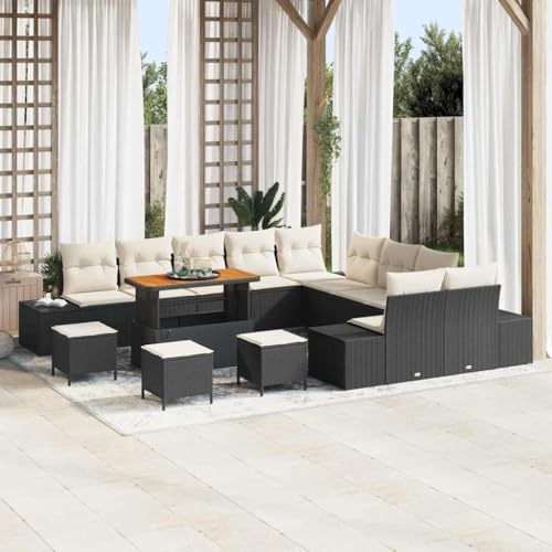 Garten-Sofa-Set 13-teilig, Schwarz-Creme, Poly-Rattan & Stahl, 110x55x71cm, Modulares Outdoor-Möbel mit Stauraum, Wetterfest für Terrasse & Garten von Teenpull