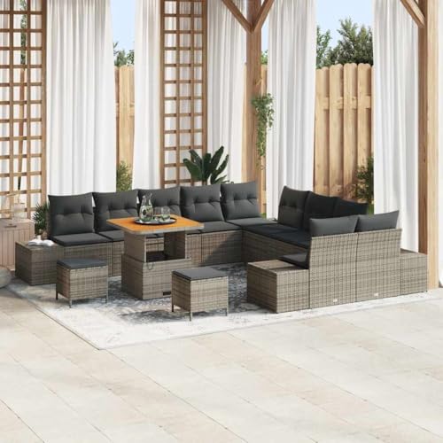 Garten-Sofa-Set 13-teilig, modular, hell- & dunkelgrau, Poly-Rattan & Stahl, wetterfest, für Terrassen & Außenbereiche, Bequeme Lounge-Sitzgruppe mit Stauraum, 80x80x71cm von Teenpull