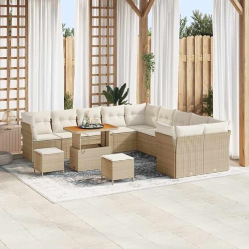 Garten-Sofa-Set 13-teilig aus beigem Poly-Rattan & Stahl, modernes Outdoor Ecksofa mit Stauraum für Terrasse & Balkon, UV-beständig, 90x55x71 cm von Teenpull