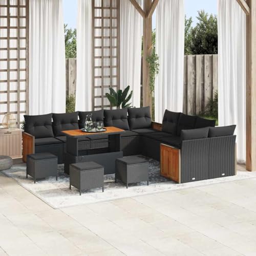 Garten-Sofa-Set 14-teilig Schwarz aus Poly-Rattan, 110 x 55 x 71 cm, modernes Outdoor-Möbel für Terrasse und Garten, Bequeme Sitzgruppe von Teenpull