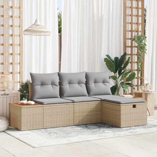 Garten-Sofa-Set 4-teilig, Beige Poly Rattan, 55x62x69 cm, modular, wetterfest, mit Stauraum für Balkon, Terrasse & Garten Garten-Sofa-Set 4-teilig, Beige Poly Rattan, 55x62x69 cm, modular, wetterfest, mit Stauraum für Balkon, Terrasse & Garten von Teenpull