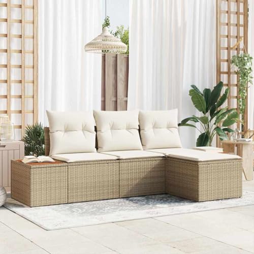 Garten-Sofa-Set 4-teilig, Beige und Creme, 184 x 62 x 85 cm, Robustes Poly-Rattan Outdoor-Möbel mit Stauraumfunktion für Terrasse von Teenpull