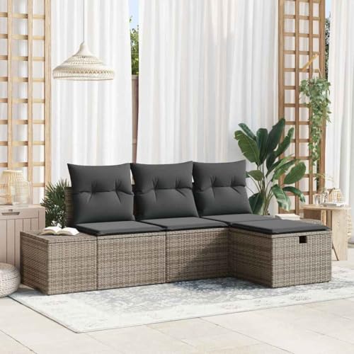 Garten-Sofa-Set 4-teilig, Grau, Poly Rattan, modulare Outdoor-Sitzgruppe mit Stauraum für Terrasse und Balkon, 55x62x69 cm witterungsbeständig von Teenpull